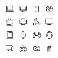 conjunto de iconos de dispositivos y gadgets con estilo lineal aislado sobre fondo blanco vector