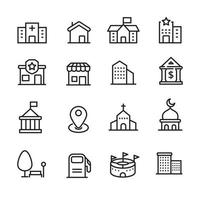 conjunto de iconos de edificios y lugares con estilo lineal aislado sobre fondo blanco vector