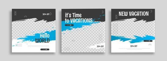 Holiday travel, traveling or summer beach travelling social media post or web banner template design. Tourism business marketing flyer or poster with abstract digital background, logo and icon. vector