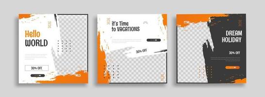 Holiday travel, traveling or summer beach travelling social media post or web banner template design. Tourism business marketing flyer or poster with abstract digital background, logo and icon. vector