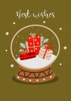 Greeting card with snow globe vector