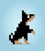 8 bit pixel dog. Animal for game assets and cross stitch pattern, in vector illustration