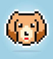 8 bit pixel of golden retriever dog. Animal head for asset games in vector illustrations. Cross Stitch pattern.