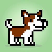 Jack russell perro de píxeles de 8 bits. cabeza de animal para juegos de activos en ilustraciones vectoriales. patrón de punto de cruz. vector