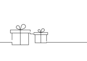 Continuous line drawing. Gift box for christmas, New Year and Happy Birthday on white background. Vector illustration