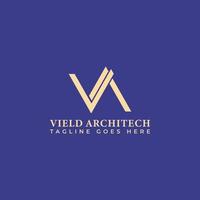 Abstract initial letter VA or AV logo in gold color isolated in blue background applied for real estate company logo also suitable for the brands or companies have initial name AV or VA. vector