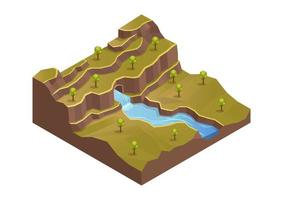 mountain with river and trees vector