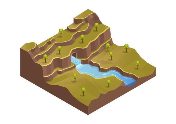 mountain with river and trees