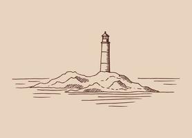 Lighthouse. Hand drawn illustration converted to vector. Sea coast graphic landscape sketch illustration vector. vector