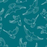 Seamless pattern with hand drawn dove outline. Line art style. vector