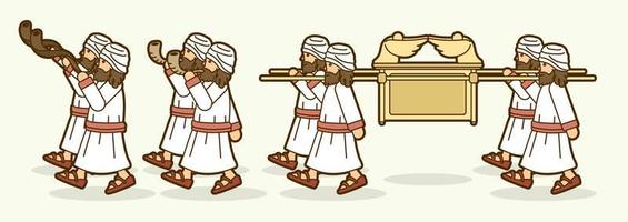 grupo de levi que lleva el arca del pacto y sopla el vector gráfico de dibujos animados del shofar