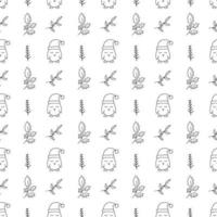 Christmas seamless pattern owl and plants hand drawn vector