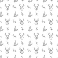 Christmas seamless pattern deer and plants hand drawn vector