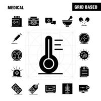 Medical Solid Glyph Icons Set For Infographics Mobile UXUI Kit And Print Design Include Computer Beat Pulse Medical Drug Medical Pills Bone Icon Set Vector