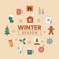 Winter Indoor Activity Icon Set vector