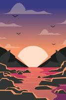 Flat Background sea sunset vector design premium