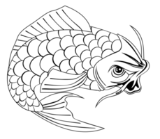 desenho de linha de salto de peixe carpa koi png