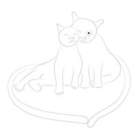 boceto de dos gatos que se abrazaron suavemente, vector plano, dibujo de contorno, aislado en blanco