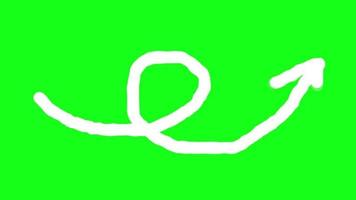 longue flèche pointant vers le haut enroulée dessinée à la main. doodle animé, gribouillis sur fond vert video