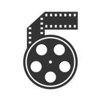 carrete de película de icono blanco y negro vector