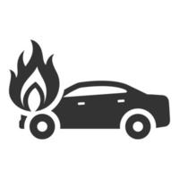 coche icono blanco y negro en llamas vector