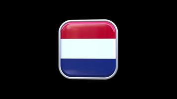 3d Netherlands Flag Square Icon Animation Transparent Background video