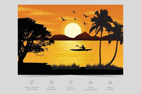 Beautiful river nature scene in afternoon. Flat illustration landscape design background template