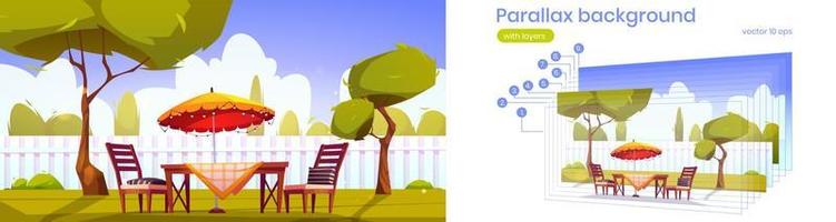 Parallax background with backyard with furniture vector