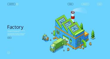 Factory isometric landing page, truck at plant vector