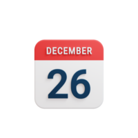 December Realistic Calendar Icon 3D Rendered Date December 26 png