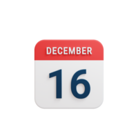 icono de calendario realista de diciembre fecha renderizada 3d 16 de diciembre png