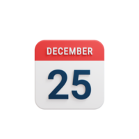 ícone de calendário realista de dezembro 3d renderizado data 25 de dezembro png