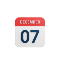 icono de calendario realista de diciembre fecha renderizada 3d 07 de diciembre png