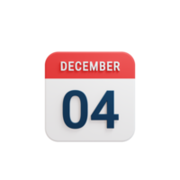 December Realistic Calendar Icon 3D Rendered Date December 04 png