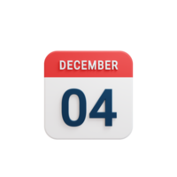 icono de calendario realista de diciembre fecha renderizada en 3d 04 de diciembre png