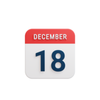 icono de calendario realista de diciembre fecha renderizada en 3d 18 de diciembre png