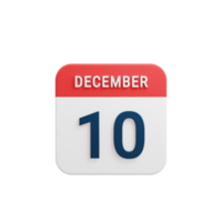 icono de calendario realista de diciembre fecha renderizada 3d 10 de diciembre png