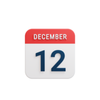 December Realistic Calendar Icon 3D Rendered Date December 12 png