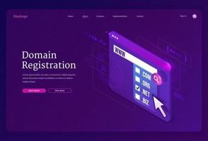 Domain registration isometric landing page, banner vector