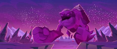 Big stone golem character on alien planet surface vector