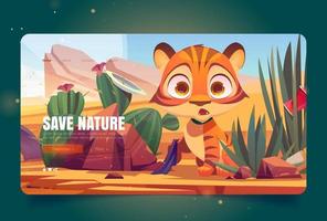 Save nature banner with tiger in polluted desert vector