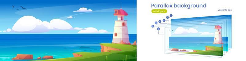 Parallax background with lighthouse on sea coast vector