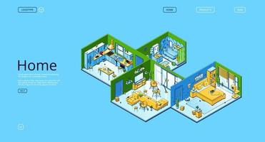 Home isometric landing page with apartment design vector
