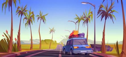 Road trip by car at summer vacation, travel, trip vector