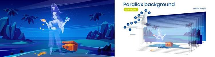 Parallax background with ghost of girl pirate vector