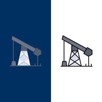 iconos de gas de petróleo de la industria de la construcción conjunto de iconos planos y rellenos de línea vector fondo azul