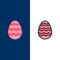 decoración pascua huevo de pascua huevo iconos planos y llenos de línea conjunto de iconos vector fondo azul