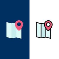 Location Map Marker Pin  Icons Flat and Line Filled Icon Set Vector Blue Background