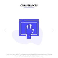 Our Services Access Content Free Internet Open Solid Glyph Icon Web card Template vector