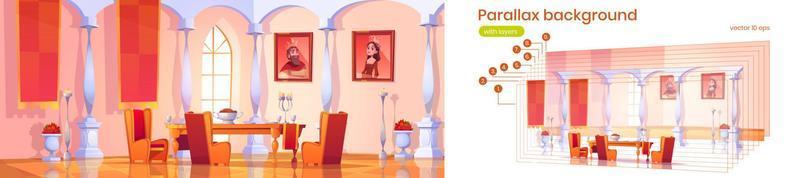 Parallax background dining room interior in castle vector